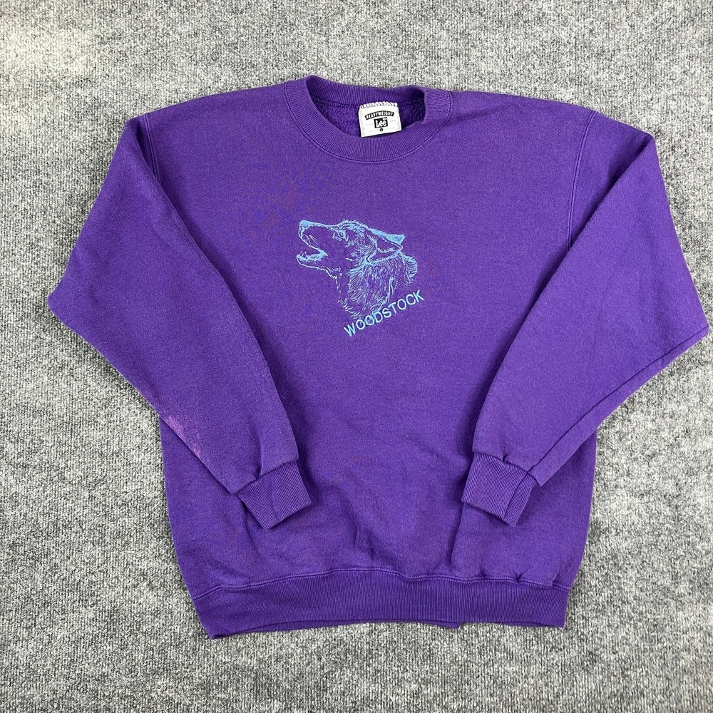 Lee Heavyweight Sweatshirt Mens Large Purple Wolf Woodstock Graphic Crewneck - Picture 2 of 10